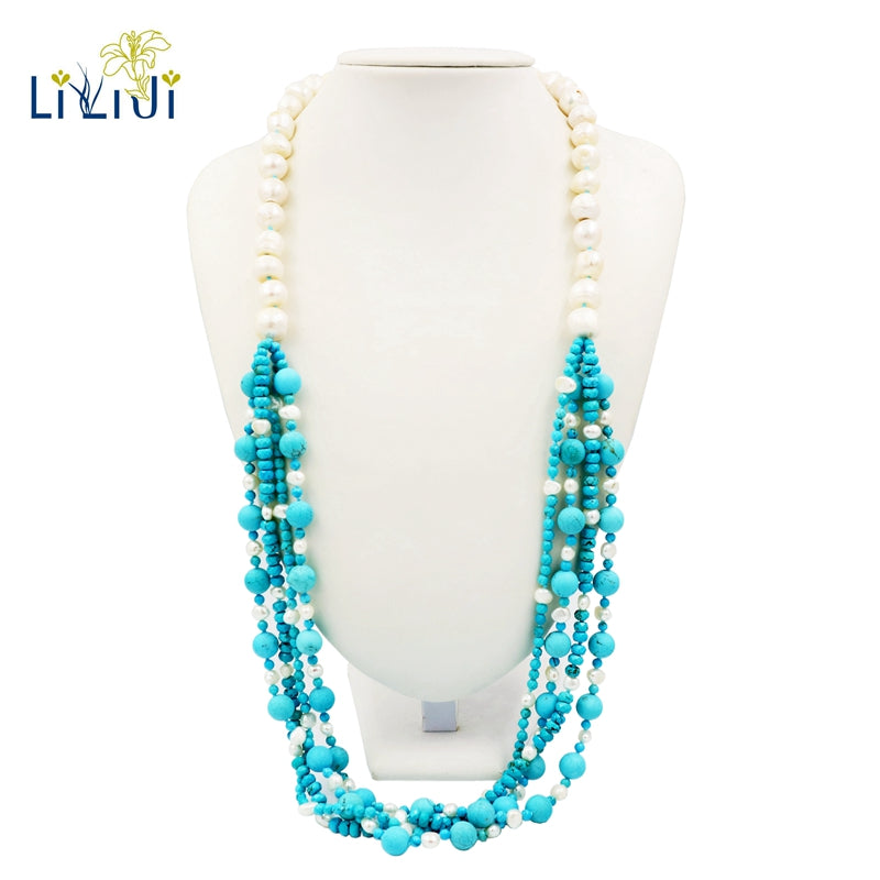 Baroque Pearl,Dye Blue Color Turquoise Fashion Sweater Long Necklace