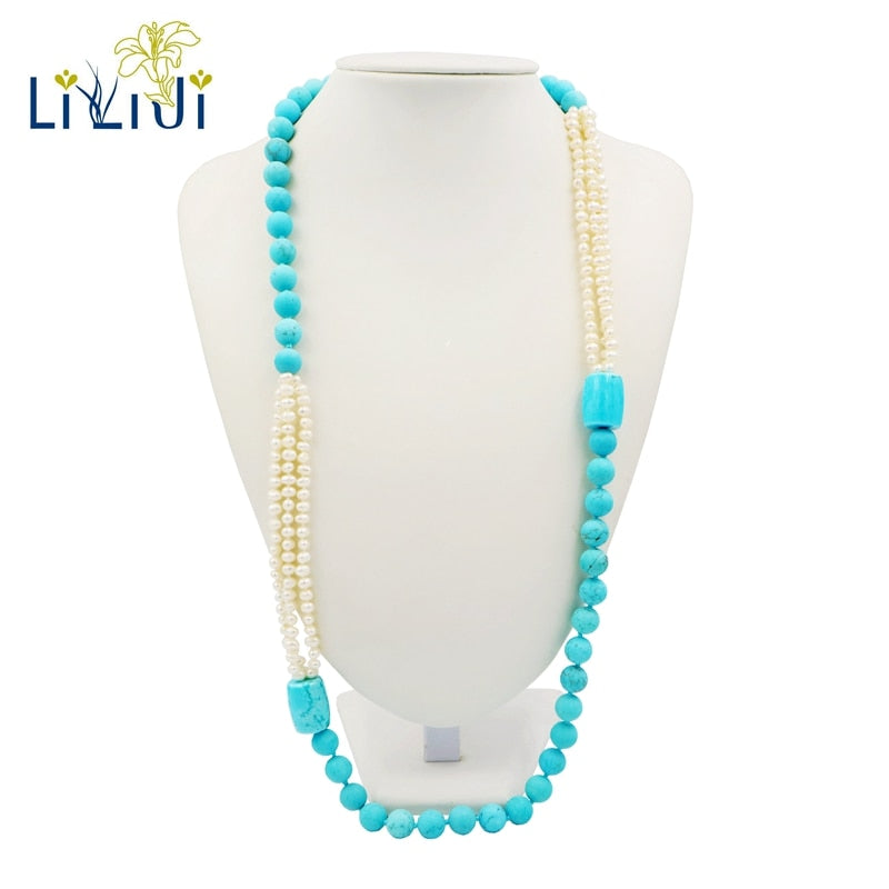 Freshwater Pearl,Dye Blue Color Turquoise Fashion Unique Sweater Long Necklace