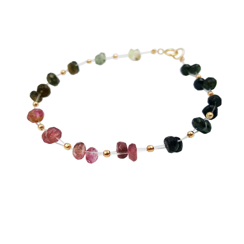 Gemstone Tourmaline 925 Sterling silver Gold Color Invisible Bracelet