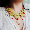 Lii Ji Korea Jades Flowers Statement Necklace 49cmTassels Agates Red Jade Yellow jade Big Necklace for Women Party Jewelry