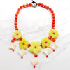 Lii Ji Korea Jades Flowers Statement Necklace 49cmTassels Agates Red Jade Yellow jade Big Necklace for Women Party Jewelry
