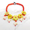 Lii Ji Korea Jades Flowers Statement Necklace 49cmTassels Agates Red Jade Yellow jade Big Necklace for Women Party Jewelry