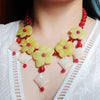 Lii Ji Korea Jades Flowers Statement Necklace 49cmTassels Agates Red Jade Yellow jade Big Necklace for Women Party Jewelry