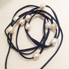 Natural Pearl Rice Shape 9-10mm Leather Necklace ,Pearl Bracelet Approx 114cm