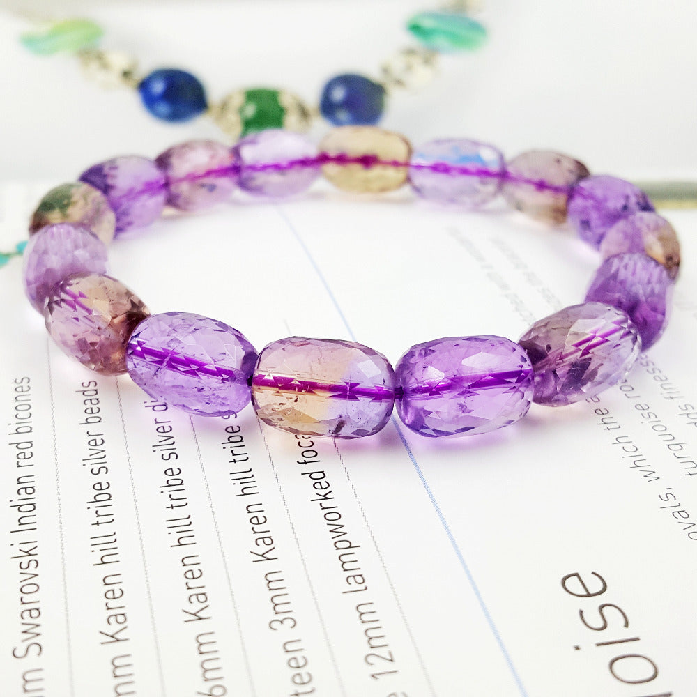 Natural Good Quality Ametrine Drum Shape beads about 9x12mm Bracelet approx 7.5