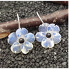 Real 925 Sterling Silver Opal Crystal Flower Pearl/Black Spinel Earrings
