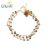 Tiny Multi Color Natural Tourmaline 925 Sterling Silver OT Clasp 3 Rows Handwork Knitting Bracelet For Women Girls