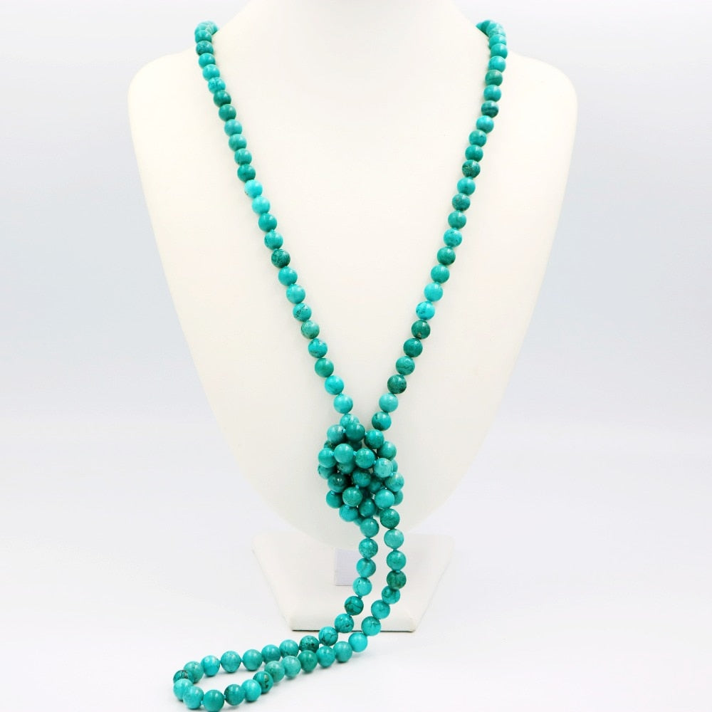 LiiJi Unique Fashion Necklace Green Turquoises 8mm Round Beads Long Sweather Necklace 51''/130cm