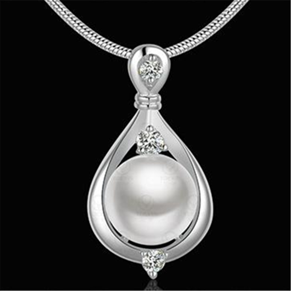 Like 925 sterling silver necklace set zircon pearl drop style delicate pendant silver necklace