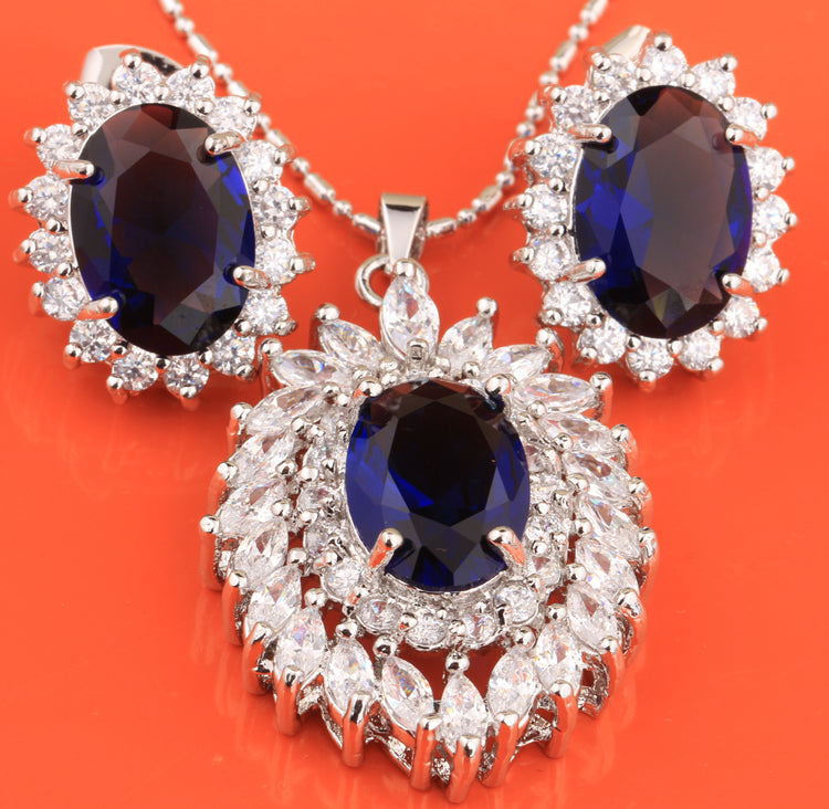 LImited-Blue-Sapphire-White-Topaz-925-Sterling-Silver-Overlay-Earrings-Pendant-Necklace-Fashion-Jewelry-Sets-S8257