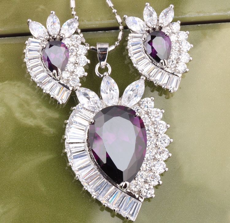 LImited-Crown-Pear-Hot-Purple-Amethyst-Silver-Earrings-Pendant-Fashion-Jewelry-Sets-For-Woman-S8269