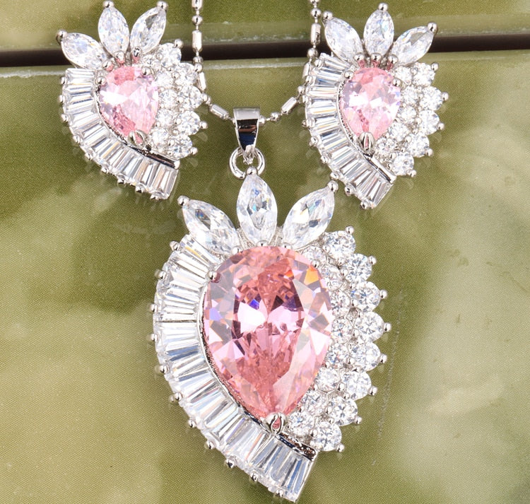 LImited-Crown-Pear-Absorbing-Pink-White-Topaz-Silver-Fashion-Jewelry-Sets-Earrings-Pendant-S8268