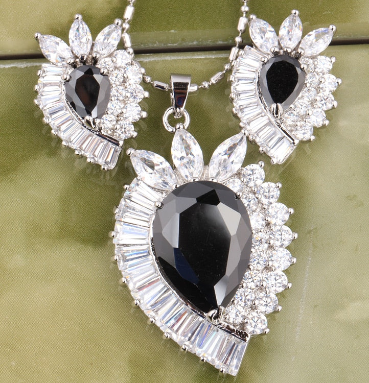 LImited-Crown-Pear-Black-Sapphire-Topaz-Silver-Fashion-Jewelry-Sets-Earrings-Pendant-For-Woman-S8270
