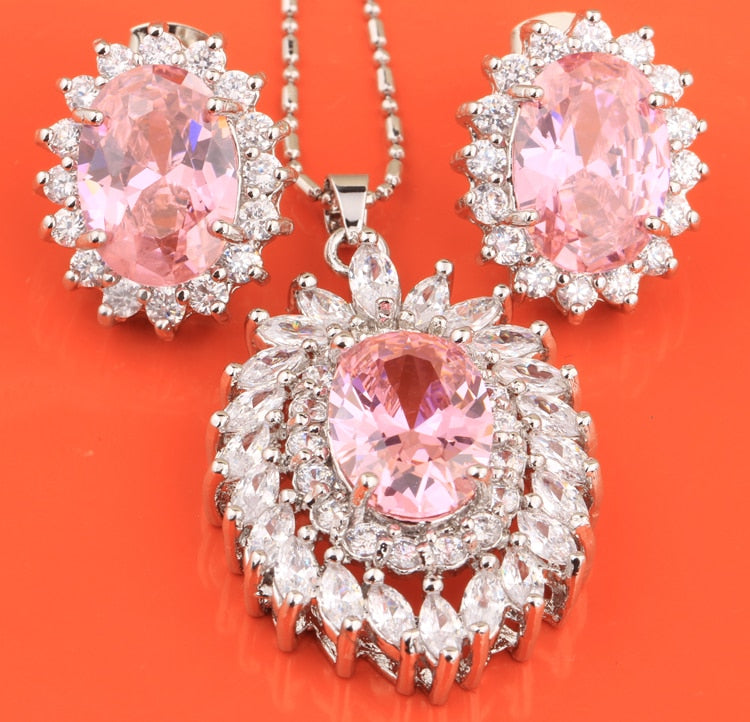LImited-Gallant-White-Pink-Topaz-Silver-Jewelry-Sets-Earrings-Pendant-For-Women-Necklace-Fashion-S8260