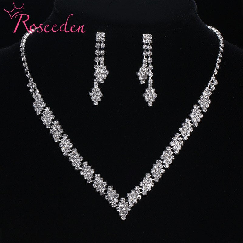 Limited Real Plant simple design wedding jewelry set bride crystal V-Necklace Dangle Earrings Set RE879