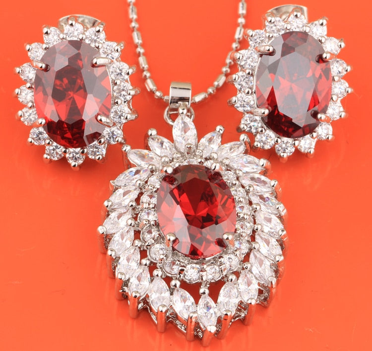 LImited-Red-Garnet-White-Topaz-Silver-Fashion-Jewelry-Sets-Earrings-Pendant-Necklace-S8264