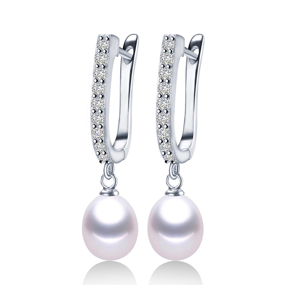 Hot Selling 925 Sterling Silver Drop Earrings Women 8-9mm Natural Pearl Jewelry Top Quality Earrings With Box