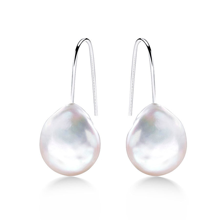 Real 100% Natural Baroque Pearl Stud Earrings For Women Fashion Gold Color Solid SilverJewelry 10-11mm Big Pearl Earrings