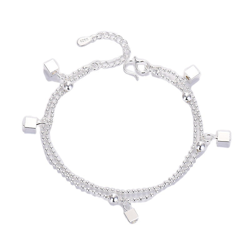 Link Double Chain Women Bracelets on Hand 925 Stamp Silver Color  Jewelry Accessories Christmas
