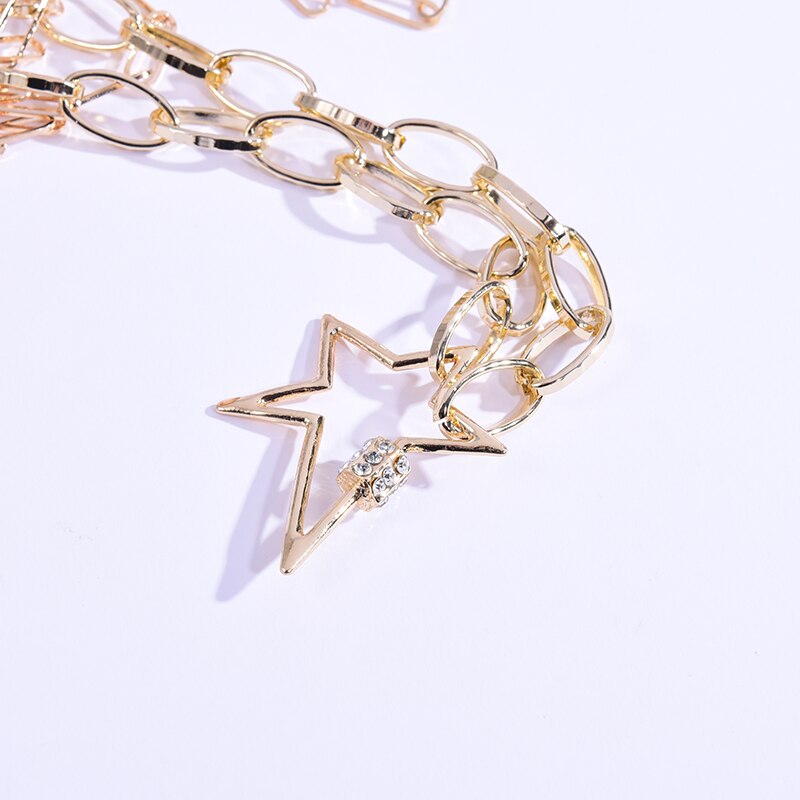 Lislesp Multi Layer Gold Metal Star Carabiner Chunky Chain Necklace for Women Vintage Statement Punk Choker Collar Jewelry Pack