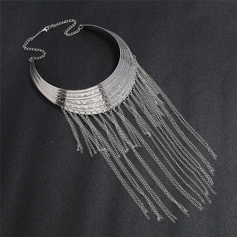 Liuxsp Matel Tassel Necklace For Women Geometic Vintage Statement Choker Necklace Boho Bohemian Style Female Jewelry