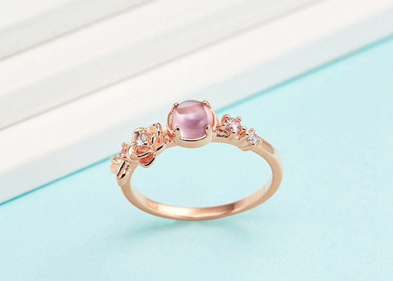 L 925 sterling silver natural rose quartz rings Beauty and Beast Bell Princess pink crystal flowers rings for women gift