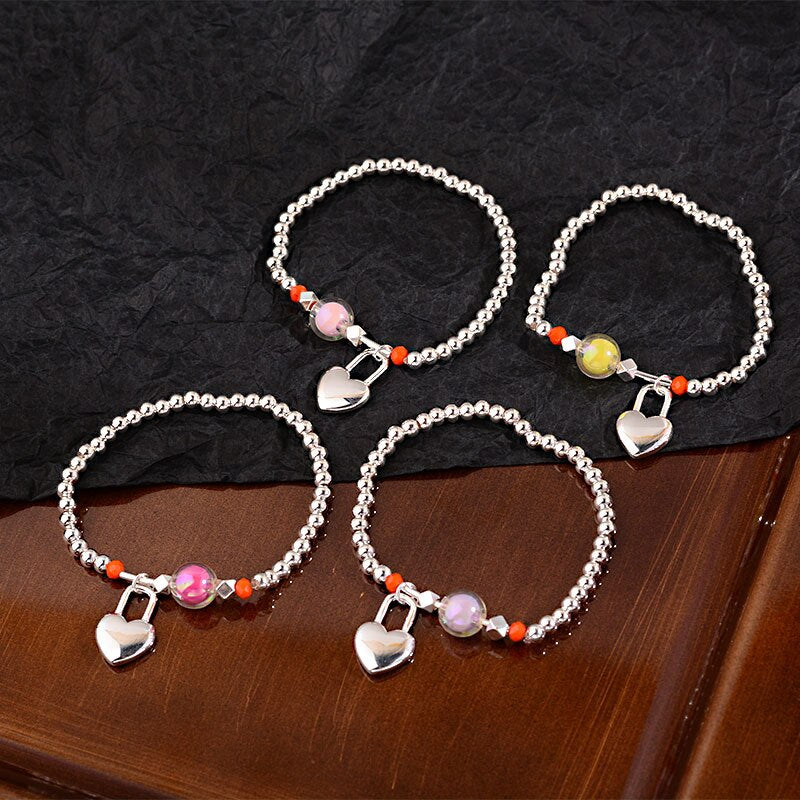 Lock Heart beaded Women LOVE Bangle Bracelet Jewelry 2022 Trend Sexy Accessories  Items Christmas GaaBou