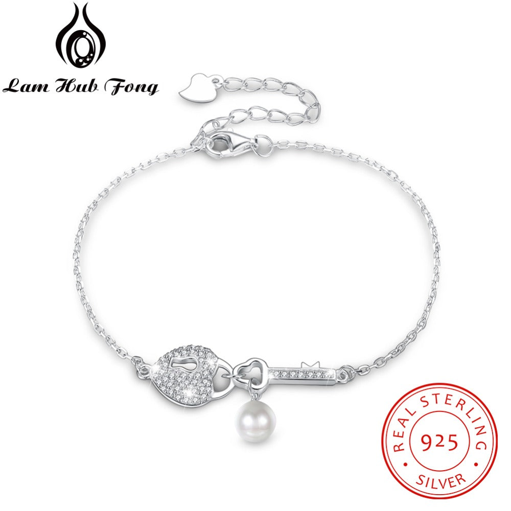 Lock & Key Design 100% 925 Sterling Silver Bracelets For Women Wedding Jewelry Female Chain Bracelet ( BA102203)