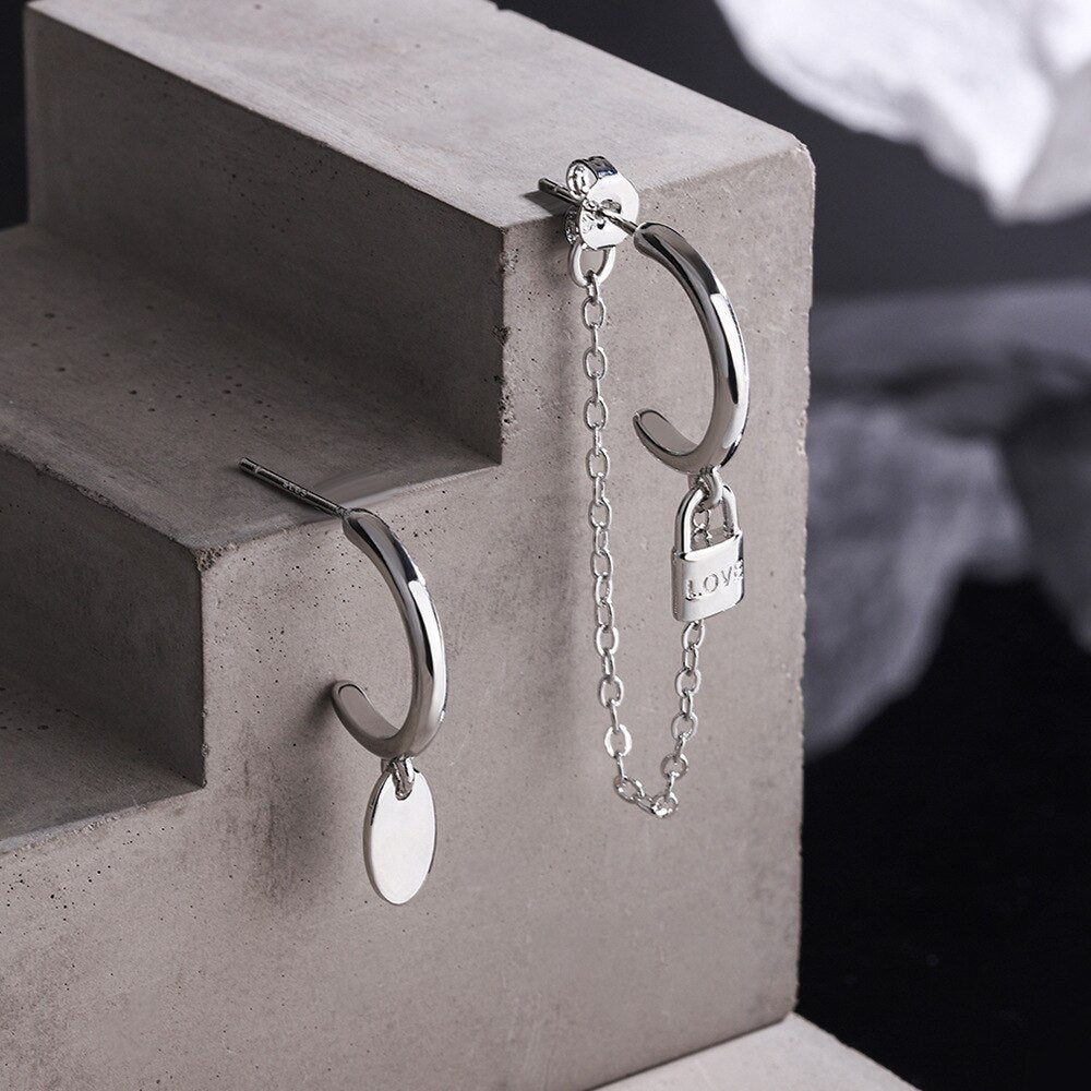 Lock Stud Earrings For Women 925 Stamp Silver Color Piercing Ear Long Earring Wedding Designer  Jewelry Christmas