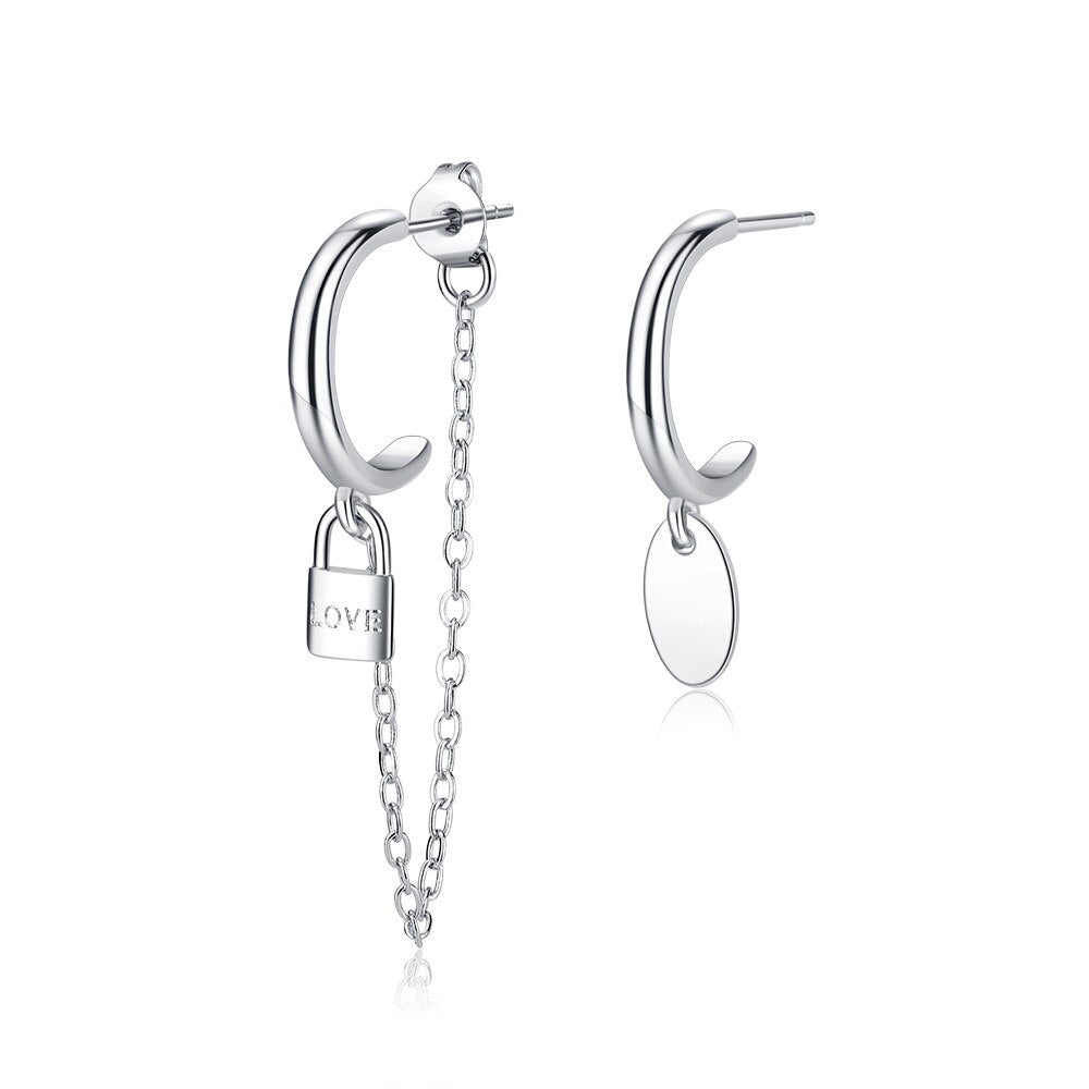 Lock Stud Earrings For Women 925 Stamp Silver Color Piercing Ear Long Earring Wedding Designer  Jewelry Christmas