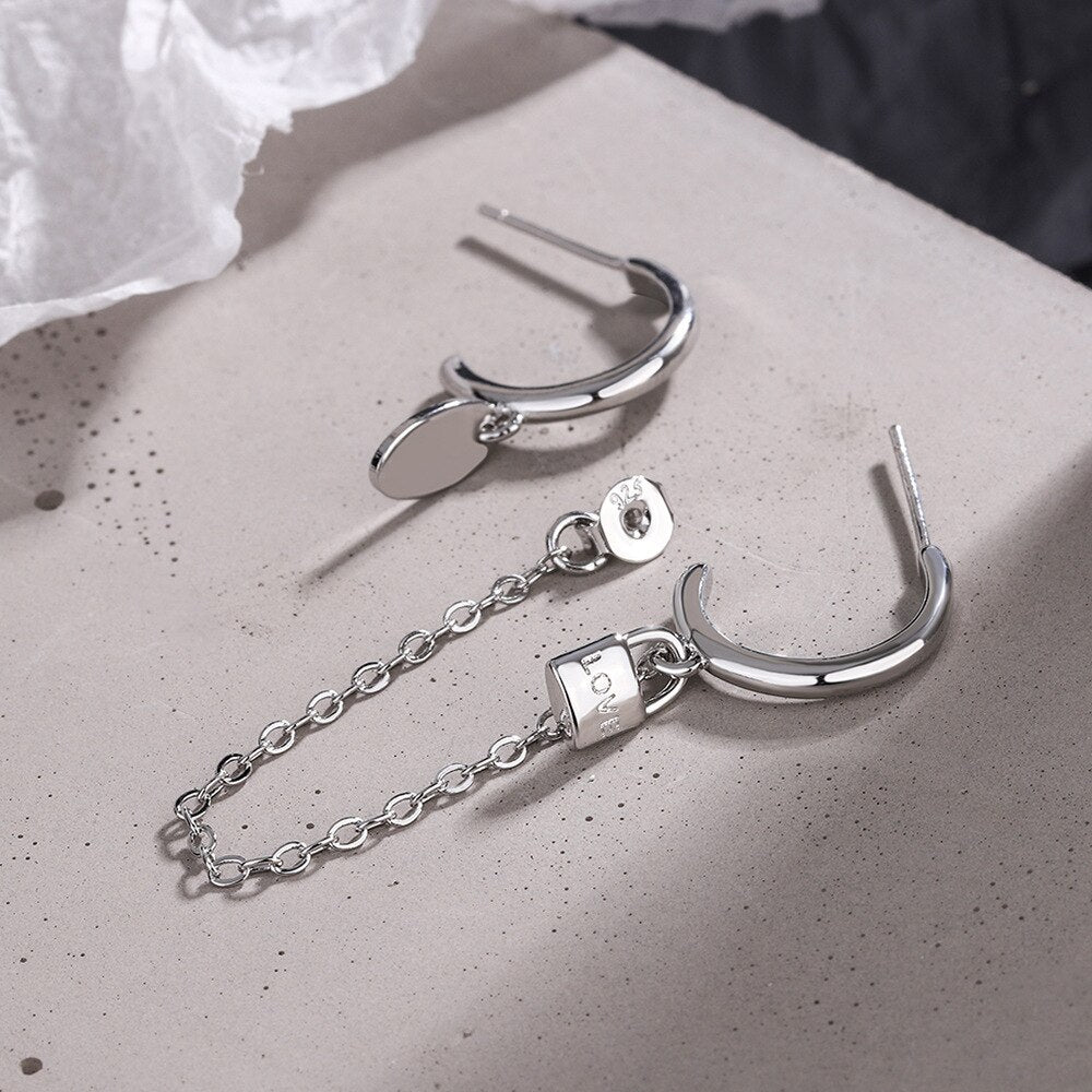 Lock Stud Earrings For Women 925 Stamp Silver Color Piercing Ear Long Earring Wedding Designer  Jewelry Christmas