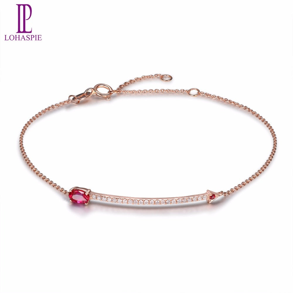 Lohaspie Diamond-Jewelry Natural Gemstone Ruby 18K Rose Gold Adjustable Arrows Bracelet Fine Fashion Stone Jewelry Engagement