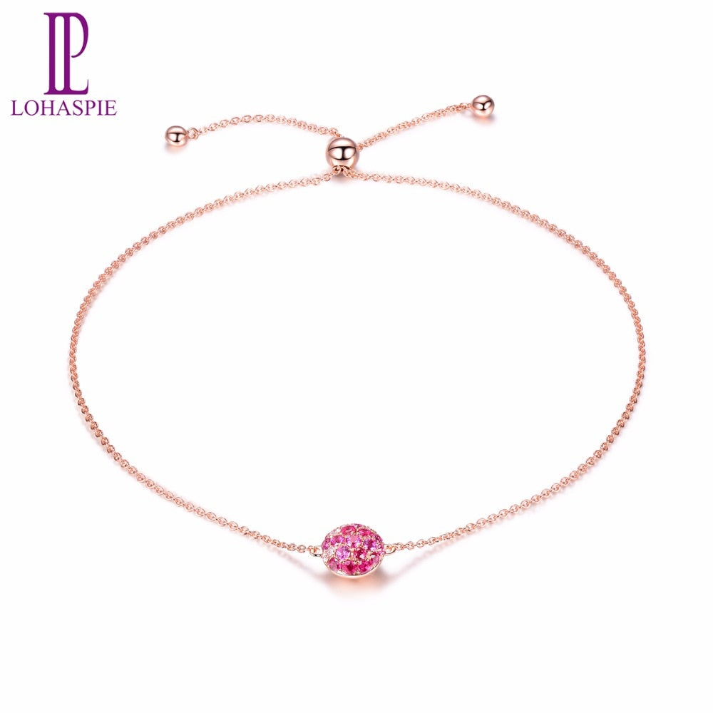 Lohaspie Diamond-Jewelry Natural Gemstone Ruby 18K Rose Gold Adjustable Bracelet Fine Fashion Stone Jewelry Engagement Gift