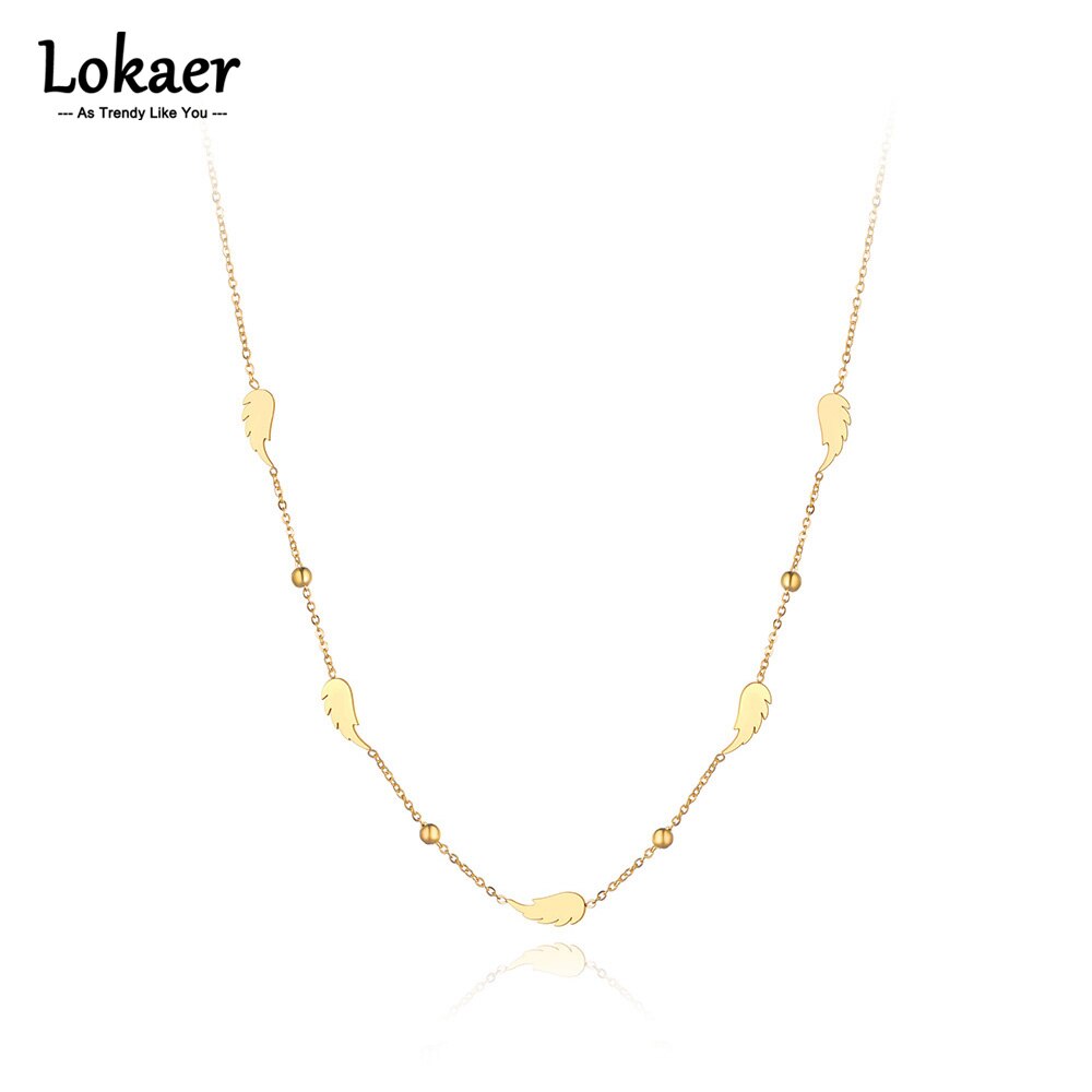 Lokaer Bohemia Style Titanium Stainless Steel Choker Necklace For Women Girl CZ Crystal 5Pcs Wings Charm Chain Necklace N21150