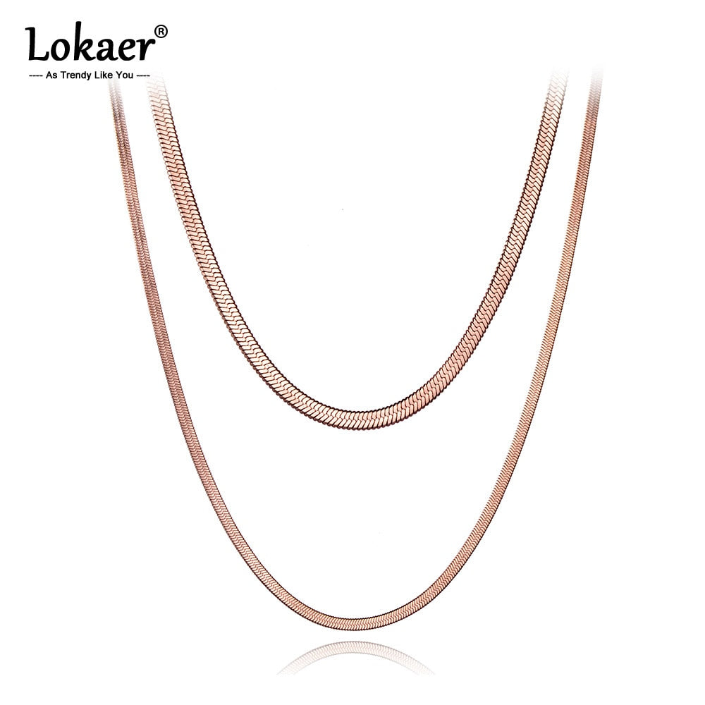 Lokaer Bohemia Titanium Stainless Steel Double Layer Choker Necklaces Beach Pendant Snake Chain Necklace For Women Girls N20002