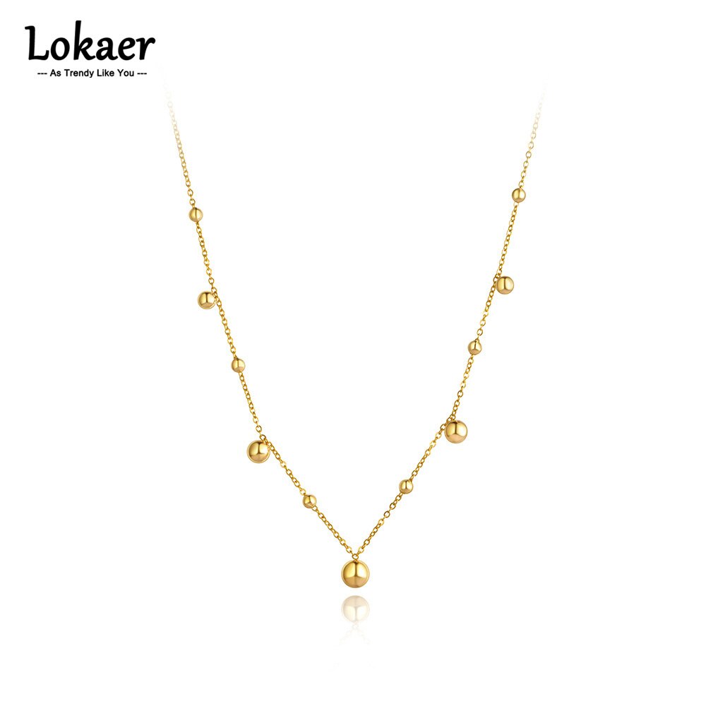 Lokaer Casual/Sporty Titanium Stainless Steel Round Ball Choker Necklace Chain Pendant Necklace Jewelry For Women N21145