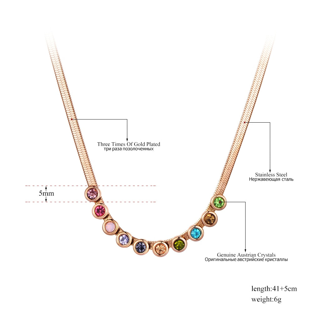 Lokaer Bohemia Stainless Steel Colorful CZ Crystal Choker Necklace Beach Jewelry Pendant Chain Necklace For Women N20222