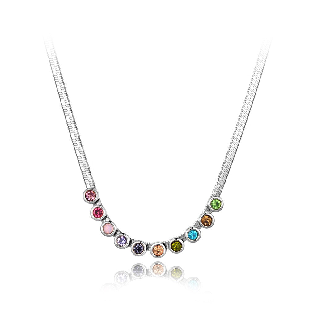 Lokaer Bohemia Stainless Steel Colorful CZ Crystal Choker Necklace Beach Jewelry Pendant Chain Necklace For Women N20222
