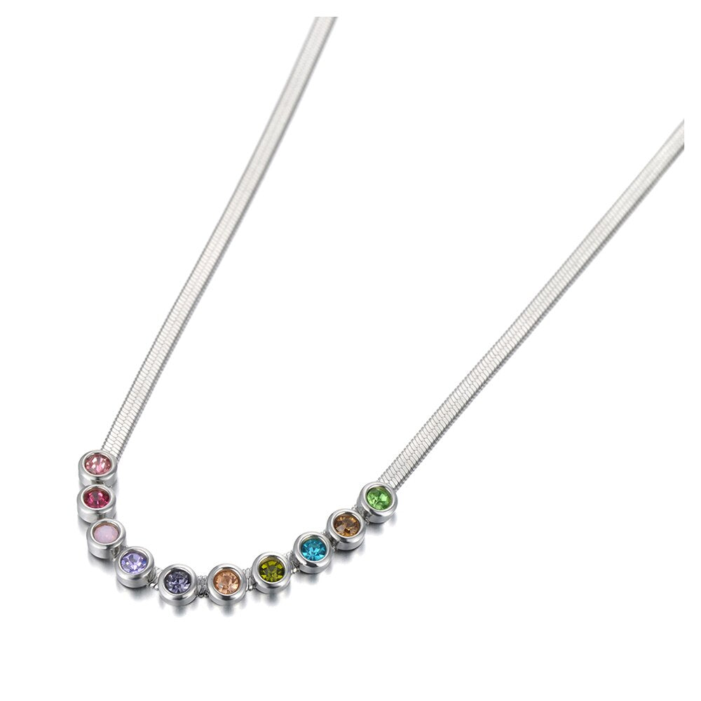 Lokaer Bohemia Stainless Steel Colorful CZ Crystal Choker Necklace Beach Jewelry Pendant Chain Necklace For Women N20222