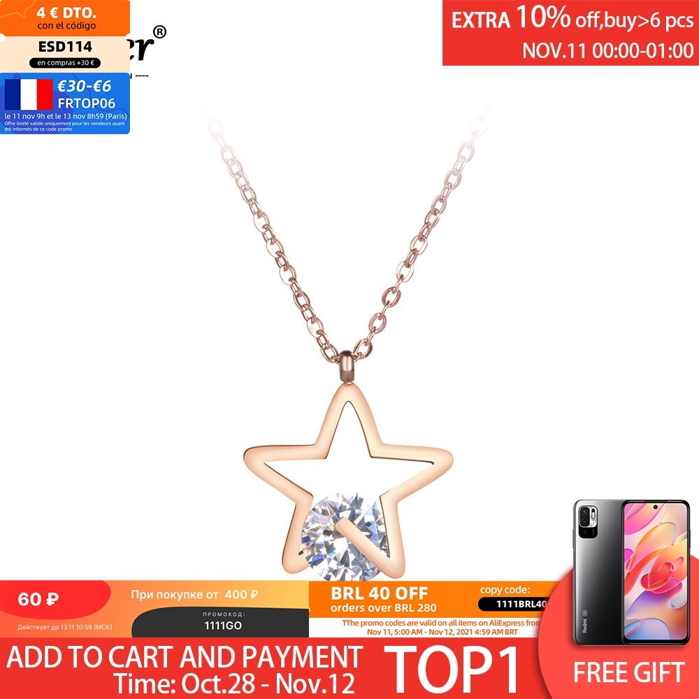 Lokaer Office Stainless Steel Cubic Zirconia Star Pendant Necklaces Jewelry Rose Gold Chokers Necklace For Women Girls N19013