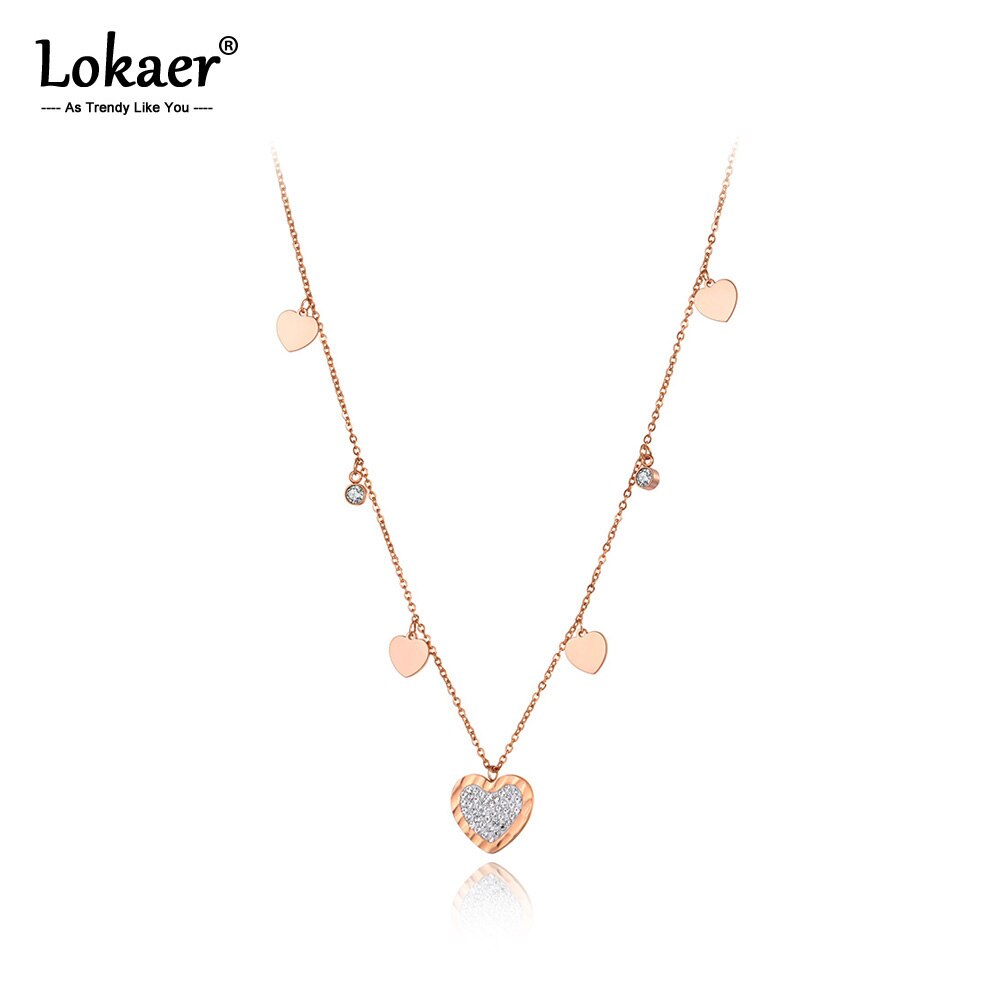 Lokaer Original Design Stainless Steel CZ Crystal Heart Charm Choker Necklaces For Women Girls Bohemia Pendant Necklace N20236