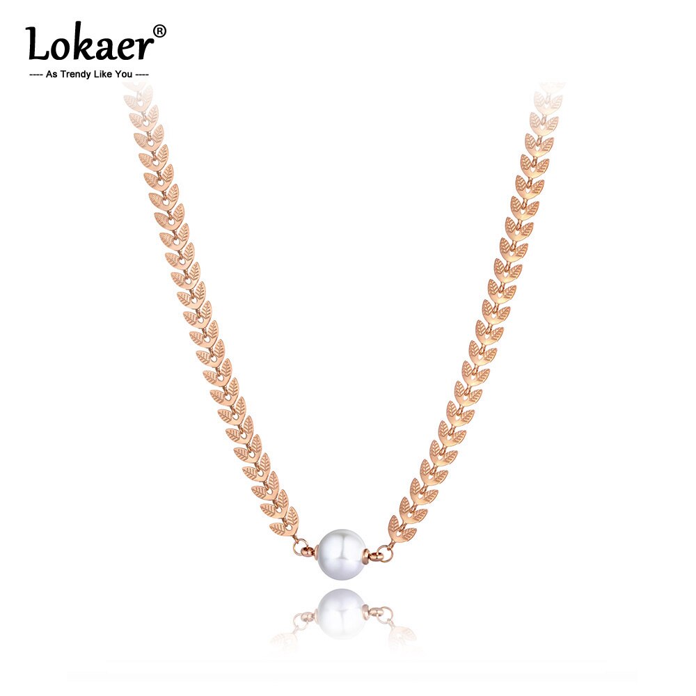 Lokaer Original Design Stainless Steel White Pearl Choker Necklaces For Women Girl Bohemia Leaflet Charm Pendant Necklace N20098
