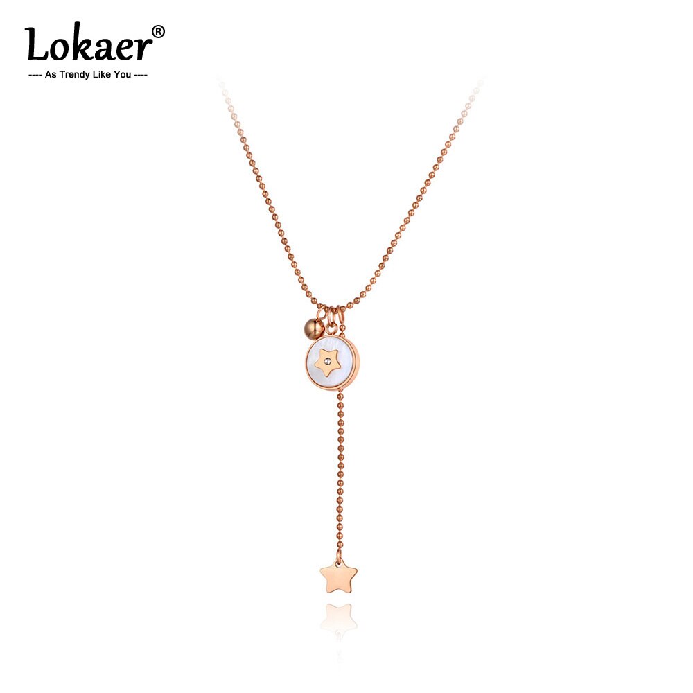 Lokaer Original Design Stainless Steel White Shell Round Charm Choker Necklaces For Women Bohemia Star Pendant Necklace N20237