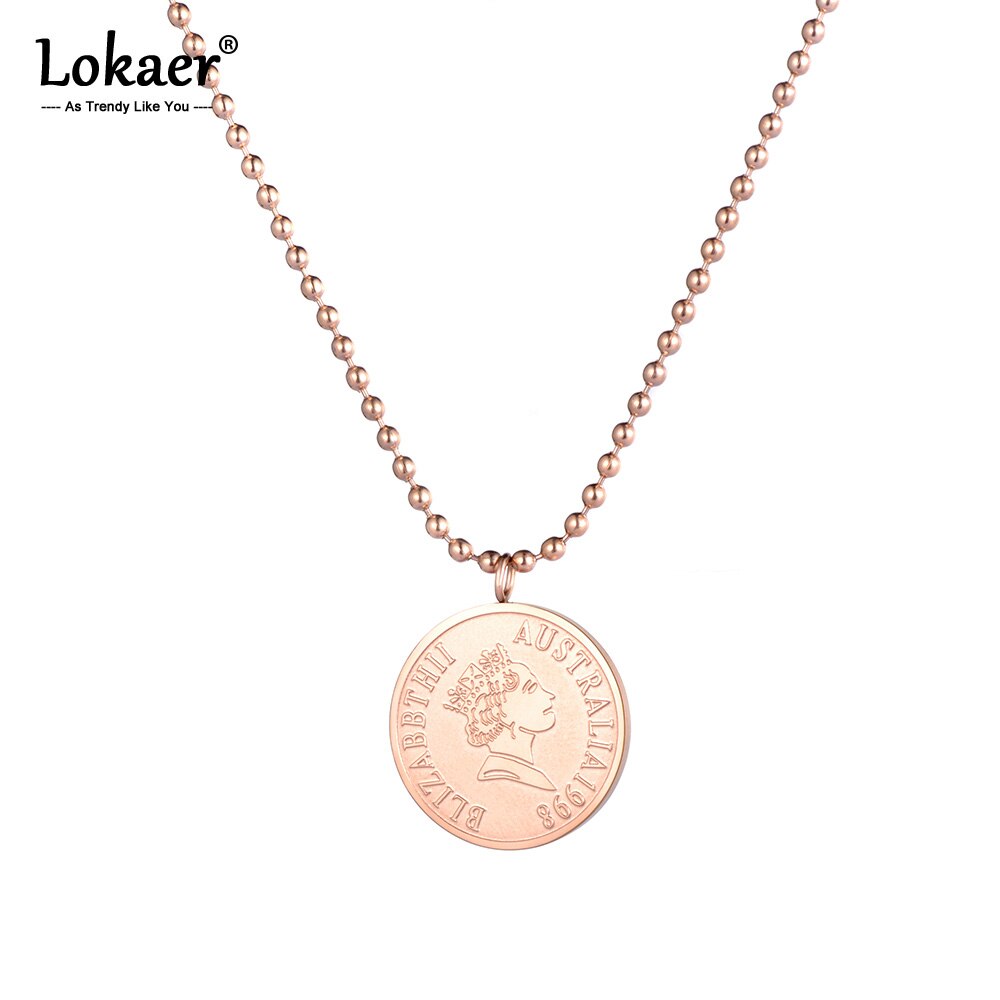 Lokaer Rose Gold Color Round Coin Pendant Necklace for Women Simple Portrait Charm Necklace Dainty Gifts N18236