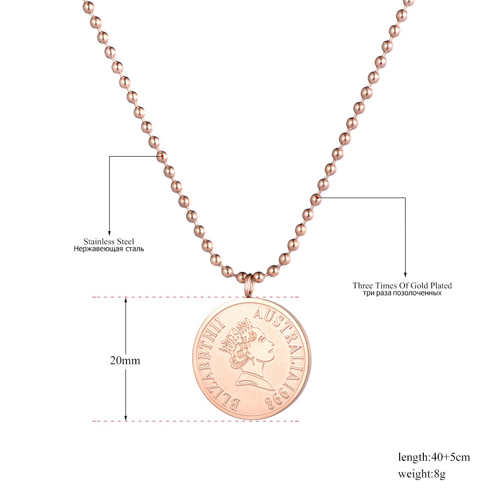 Lokaer Rose Gold Color Round Coin Pendant Necklace for Women Simple Portrait Charm Necklace Dainty Gifts N18236