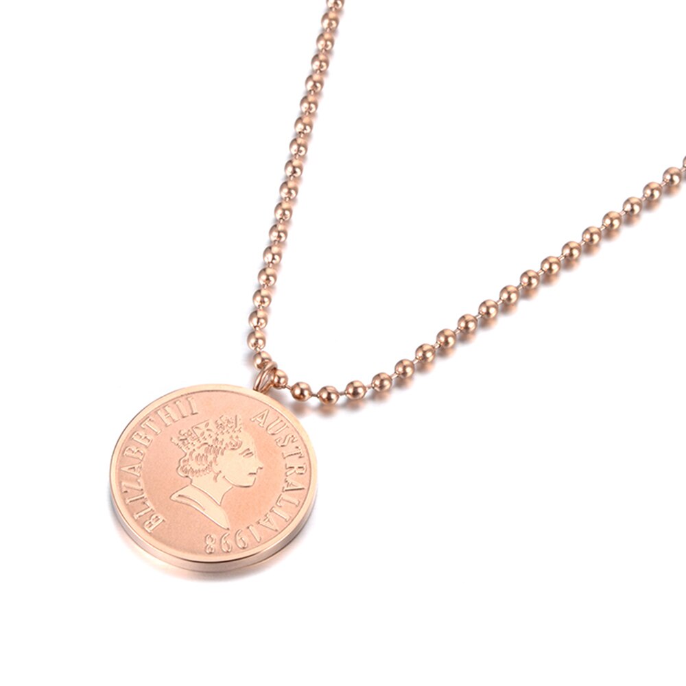 Lokaer Rose Gold Color Round Coin Pendant Necklace for Women Simple Portrait Charm Necklace Dainty Gifts N18236