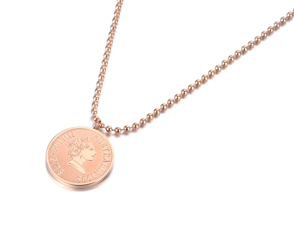 Lokaer Rose Gold Color Round Coin Pendant Necklace for Women Simple Portrait Charm Necklace Dainty Gifts N18236