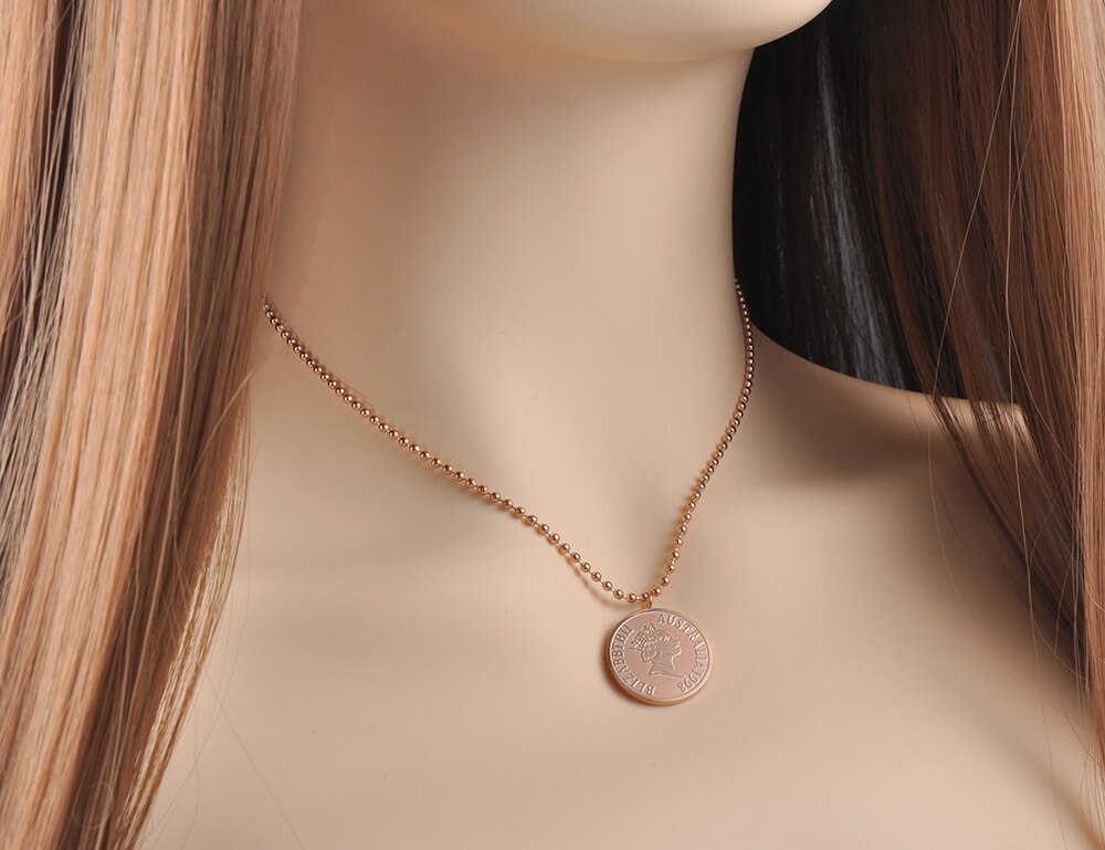 Lokaer Rose Gold Color Round Coin Pendant Necklace for Women Simple Portrait Charm Necklace Dainty Gifts N18236