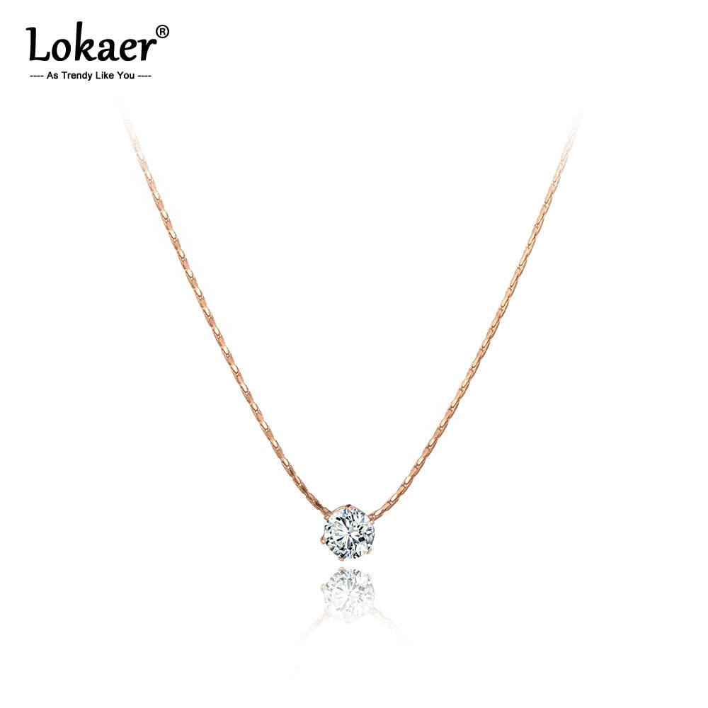 Lokaer Simple Design Rose Gold CZ Crystal Charm Pendant Necklaces For Women Girls Trendy Titanium Steel Office Necklace N20213
