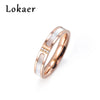 Simple Design Rose Gold Color Clear Rhinestone Titanium Steel Shell Wedding Rings For Women Engagement Gifts Bague Femme